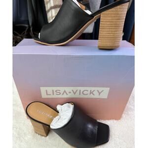 Lisa Vicky Black Sheep Nappa Virtue Slip on Chunk Heel Size 6M New in Box